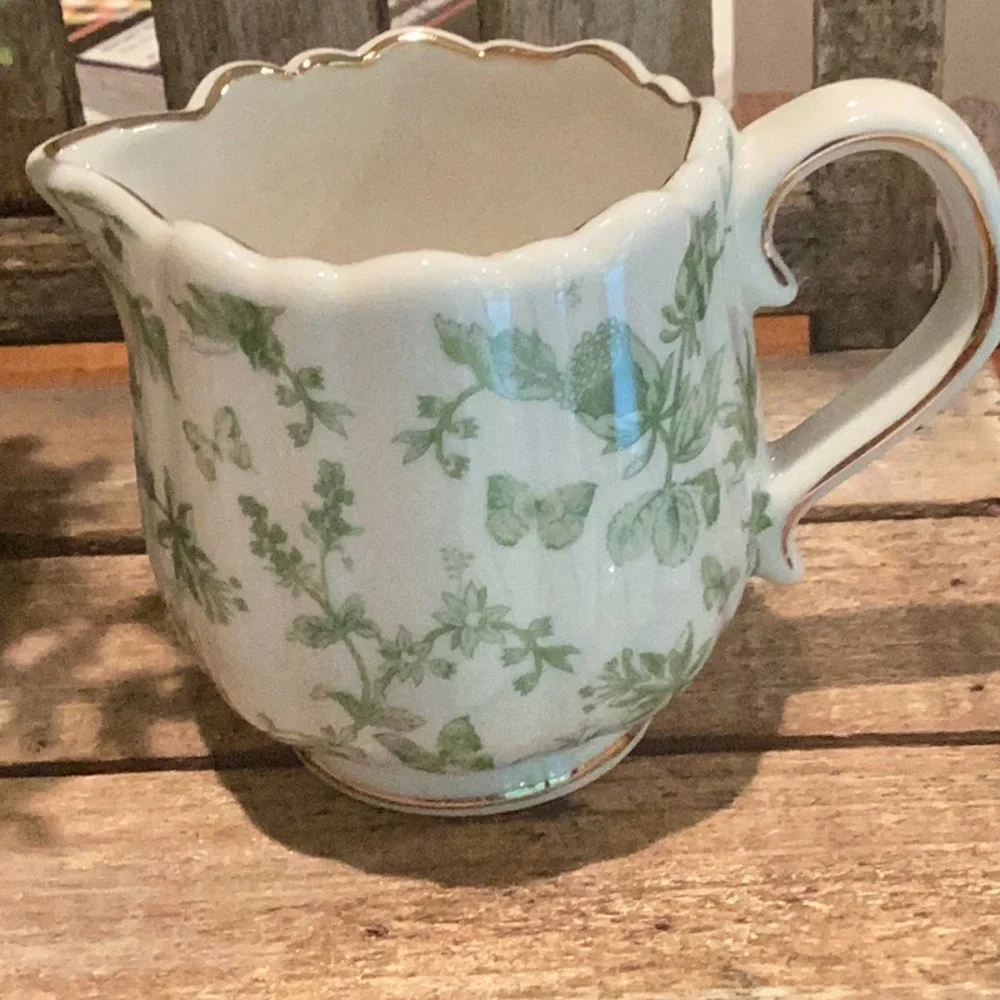 Grace Teaware Green Floral Cream & Sugar Set